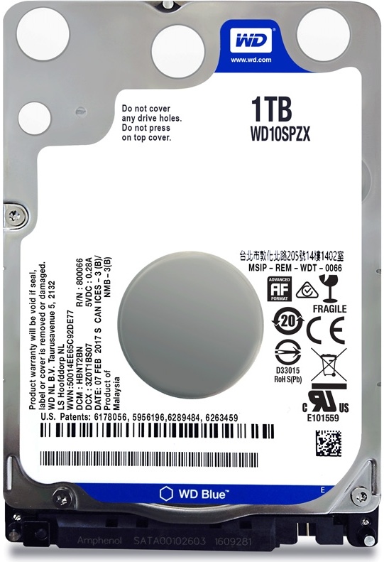 Жесткий диск WD Blue (WD10SPZX) 1TB {SATA 6Gb/s, 5400 rpm, 128Mb buffer}