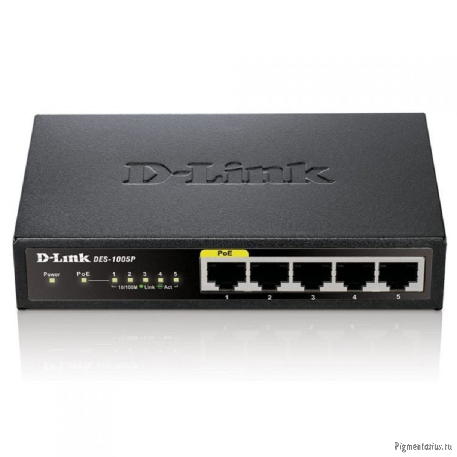 D-Link DES-1005P/B1A Неуправляемый коммутатор с 5 портами 10/100Base-TX, функцией энергосбережения и