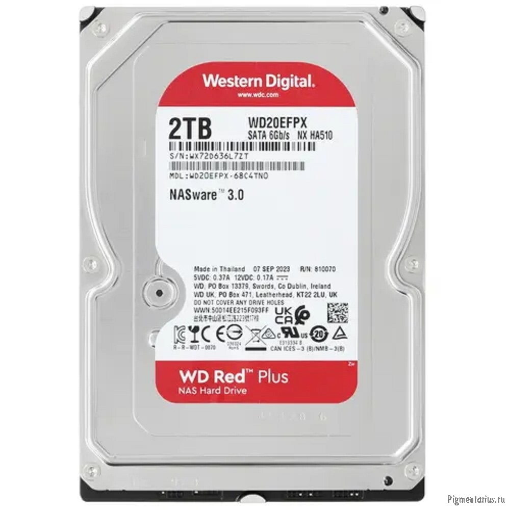 Жесткий диск WD Red Plus (WD20EFPX) 2TB {Serial ATA III, 5400- rpm, 64Mb, 3.5"}