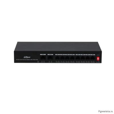 DAHUA DH-PFS3010-8ET-65 10-портовый неуправляемый коммутатор с РоЕ, 8xRJ45 100Mb PoE, 2xRJ45 100Mb u