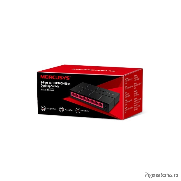 Mercusys MS108G Неуправляемый гигабитный коммутатор Mercusys, 8 портов LAN RJ-45 10/100/1000 Мбит/с,