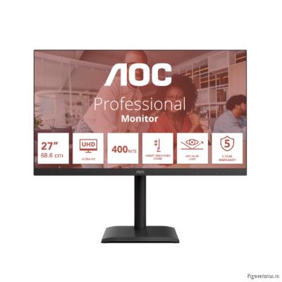 LCD AOC 27" U27E4CV {IPS 3840x2160 60Hz 4ms 400cd 2xHDMI DisplayPort DP(Out) 4xUSB 3.2 USB-C(90W) RJ