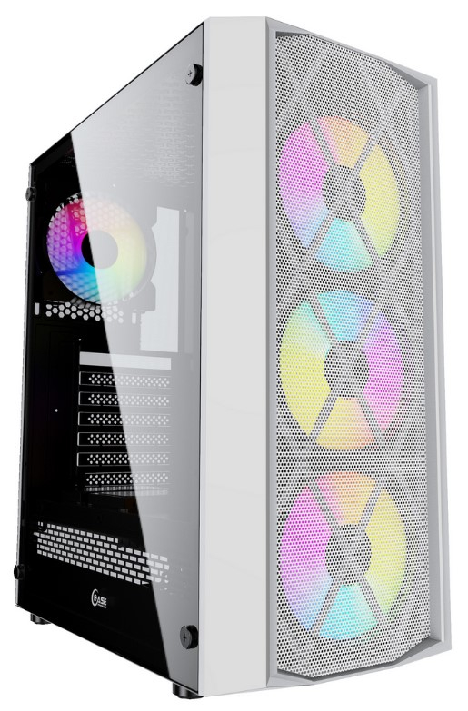 Powercase CMRMW-L4 Корпус Rhombus X4 White, Tempered Glass, Mesh, 4x 120mm 5-color LED fan, белый, A