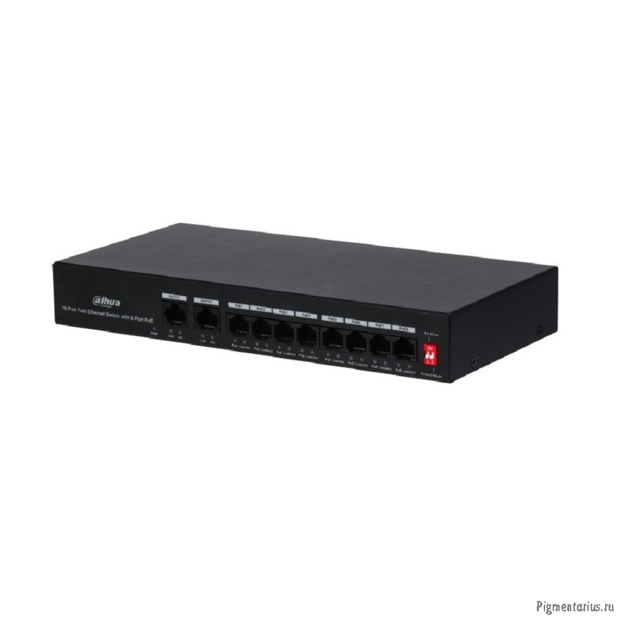 DAHUA DH-PFS3010-8ET-65 10-портовый неуправляемый коммутатор с РоЕ, 8xRJ45 100Mb PoE, 2xRJ45 100Mb u