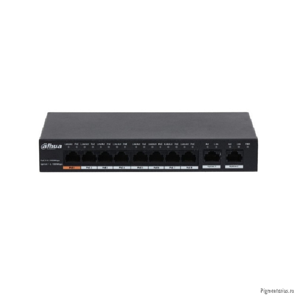 DAHUA DH-PFS3010-8GT-96 10-портовый гигабитный неуправляемый коммутатор с РоЕ, 8xRJ45 1Gb PoE, 2xRJ4