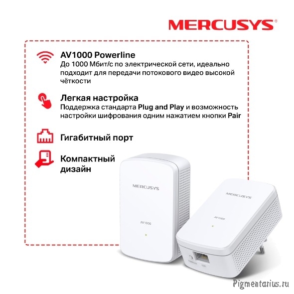 Mercusys MP500 KIT AV1000 Комплект гигабитных адаптеров Powerline