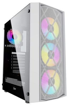 Powercase CMRMW-L4 Корпус Rhombus X4 White, Tempered Glass, Mesh, 4x 120mm 5-color LED fan, белый, A