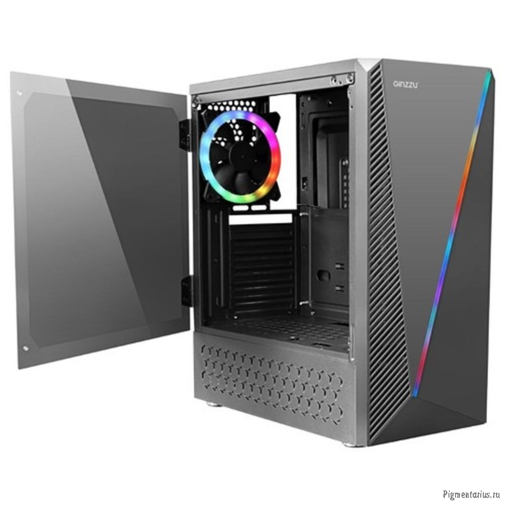 Ginzzu SL200 FAN Rear 12CM LED  1*USB 3.0,1*USB 2.0,AU Window w/o PSU 