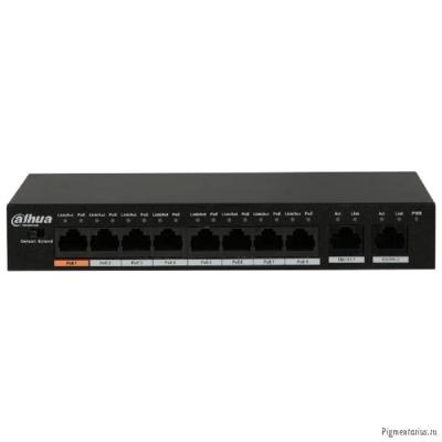 DAHUA DH-PFS3010-8ET-96 10-портовый неуправляемый коммутатор с РоЕ, 8xRJ45 100Mb PoE, 2xRJ45 1Gb upl