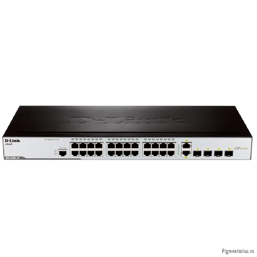 D-Link DES-3200-28/C1A Управляемый L2 коммутатор с 24 портами 10/100Base-TX, 2 портами 100/1000Base-