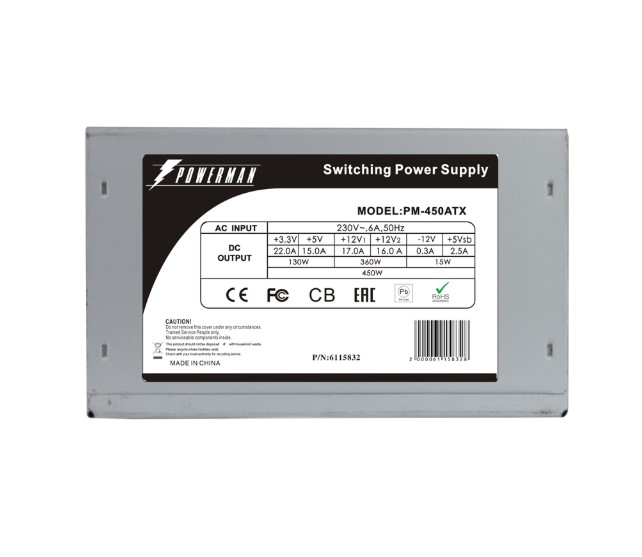 Блок питания POWERMAN PM-450ATX OEM ATX [6115832] 450W