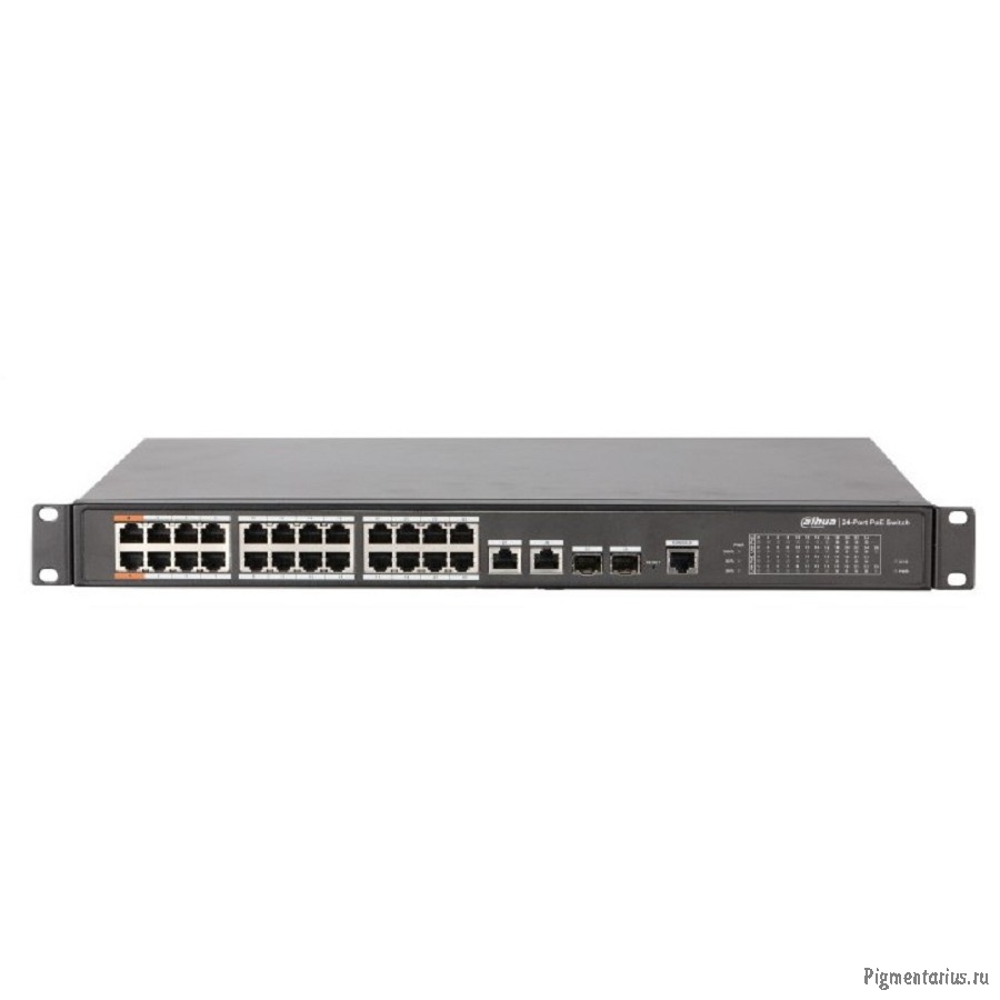 DAHUA DH-PFS4226-24ET-240 24-портовый управляемый коммутатор с РоЕ, уровень L2, 24xRJ45 100Mb PoE, 2