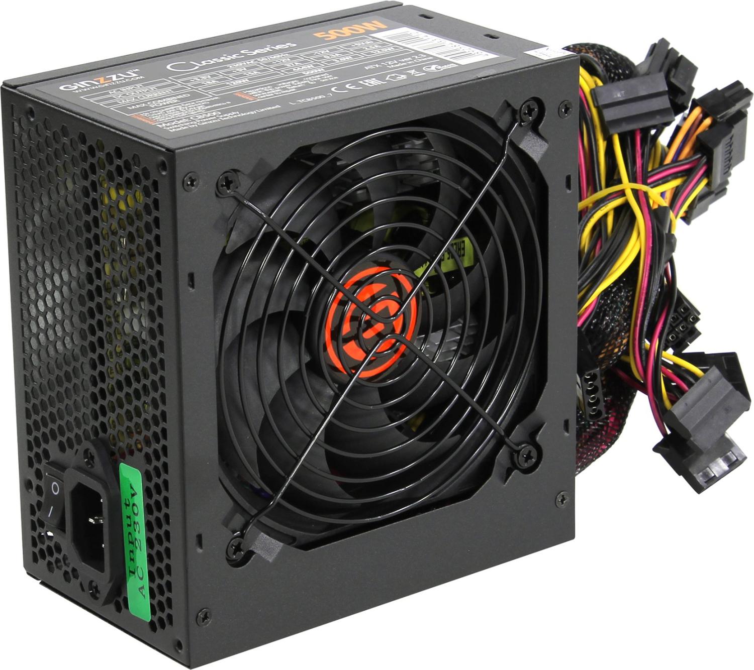 Ginzzu CB500 12CM black,24+4p,PCI-E, 4*SATA, 3*IDE,оплетка MB, кабель питания
