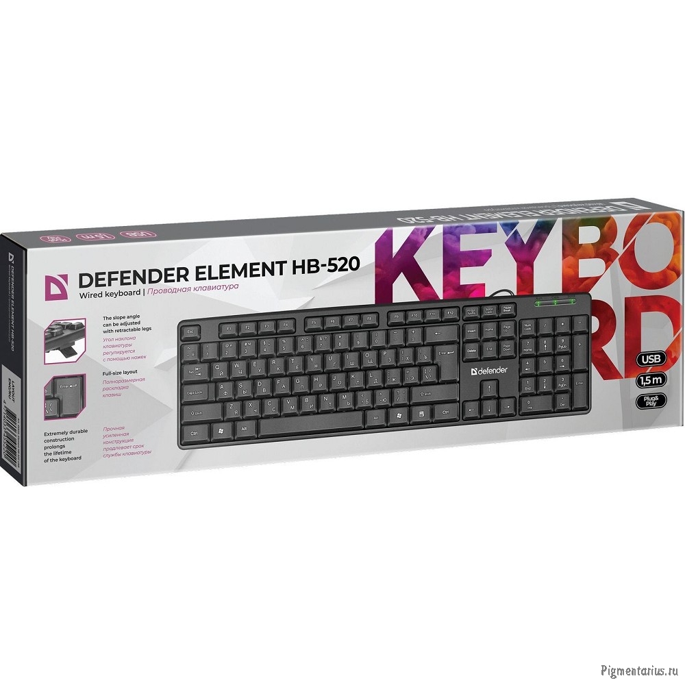 Defender Клавиатура  Element HB-520 Black USB [45522] {Проводная, 108кн.+ 3доп.}