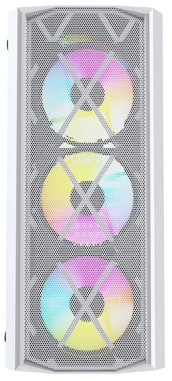 Powercase CMRMW-L4 Корпус Rhombus X4 White, Tempered Glass, Mesh, 4x 120mm 5-color LED fan, белый, A
