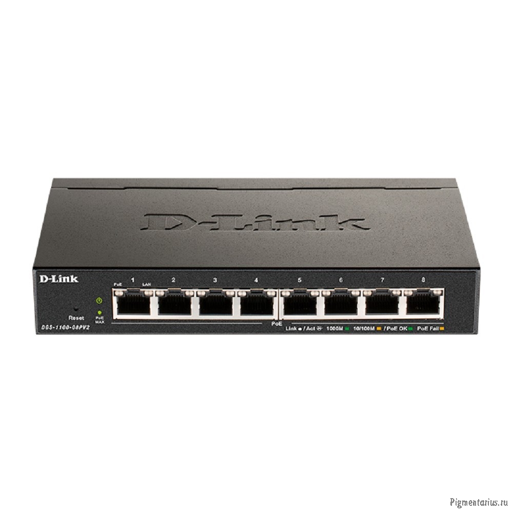 D-Link DGS-1100-08PV2/A4A Настраиваемый L2 коммутатор с 8 портами 10/100/1000Base-T (8 портов PoE 80