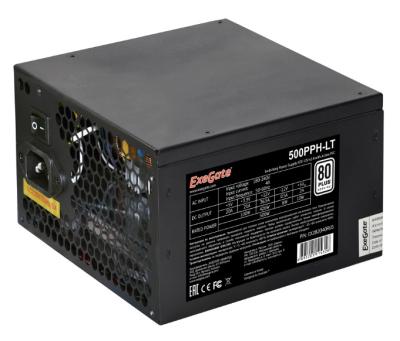Exegate EX282040RUS Блок питания 500W Exegate 500PPH-LT, 80+,RTL ATX, black, APFC, 12cm, 24p, (4+4)p